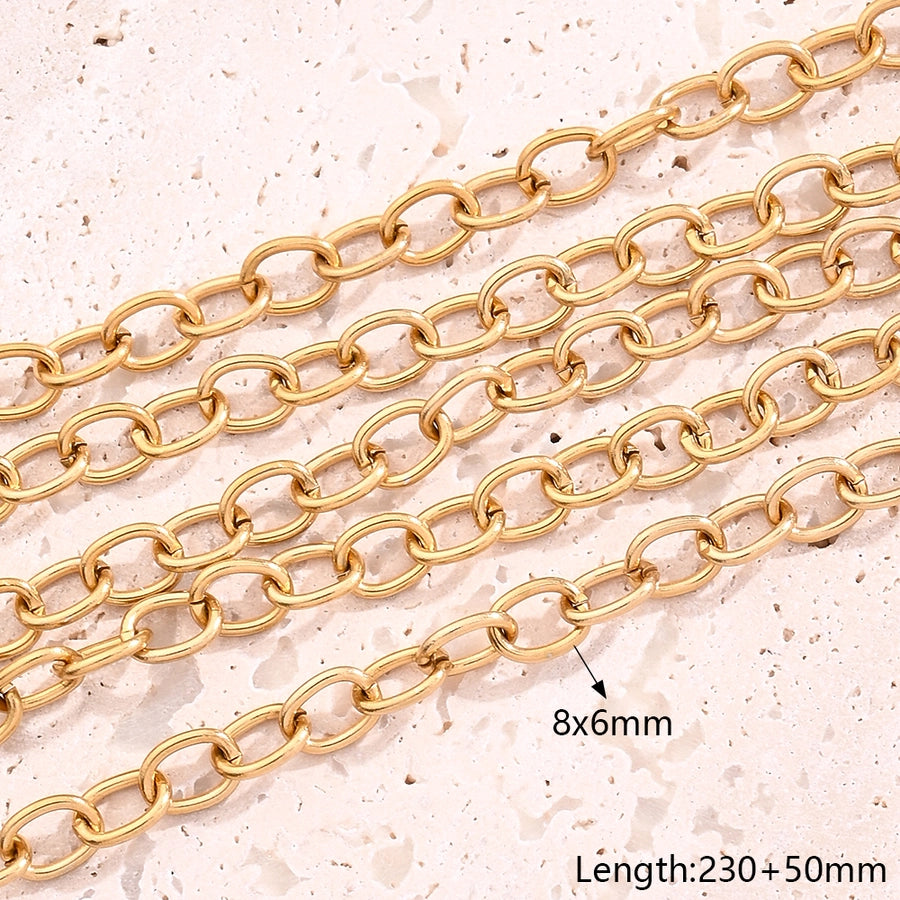 5 Strands/Package 304 Stainless Steel 18K Gold Plated Cuban Link Chain Curb Chain cable chain Polished Length: 210mm Length:230+50mm Length: 250mm Jewelry Accessories