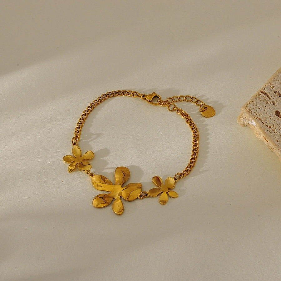 Elegant Luxurious Classic Style Flower 304 Stainless Steel Cuban Link Chain Curb Chain Bracelets In Bulk Stainless Steel Bracelets