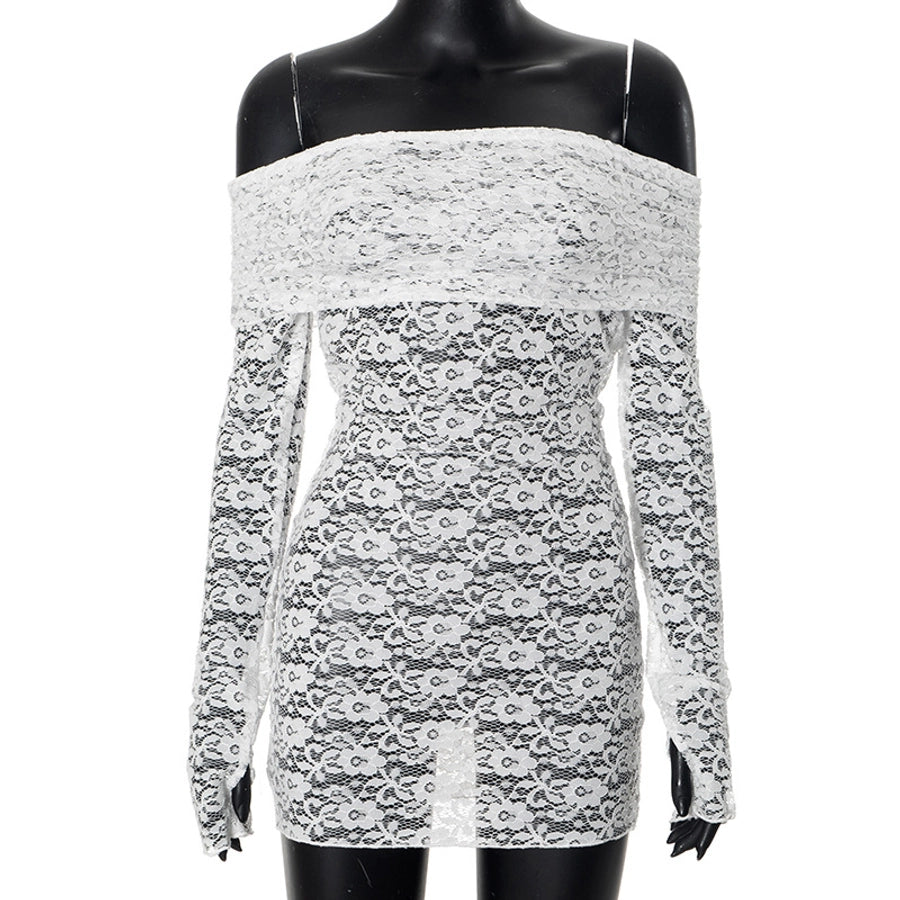 Women's Hip skirt Sexy Boat Neck Long Sleeve Solid Color Above Knee Masquerade