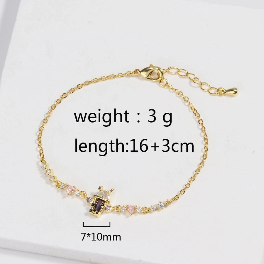 Jewelry Cute Sweet Simple Style Drink Copper Zircon 18K Gold Plated White Gold Plated Bracelets
