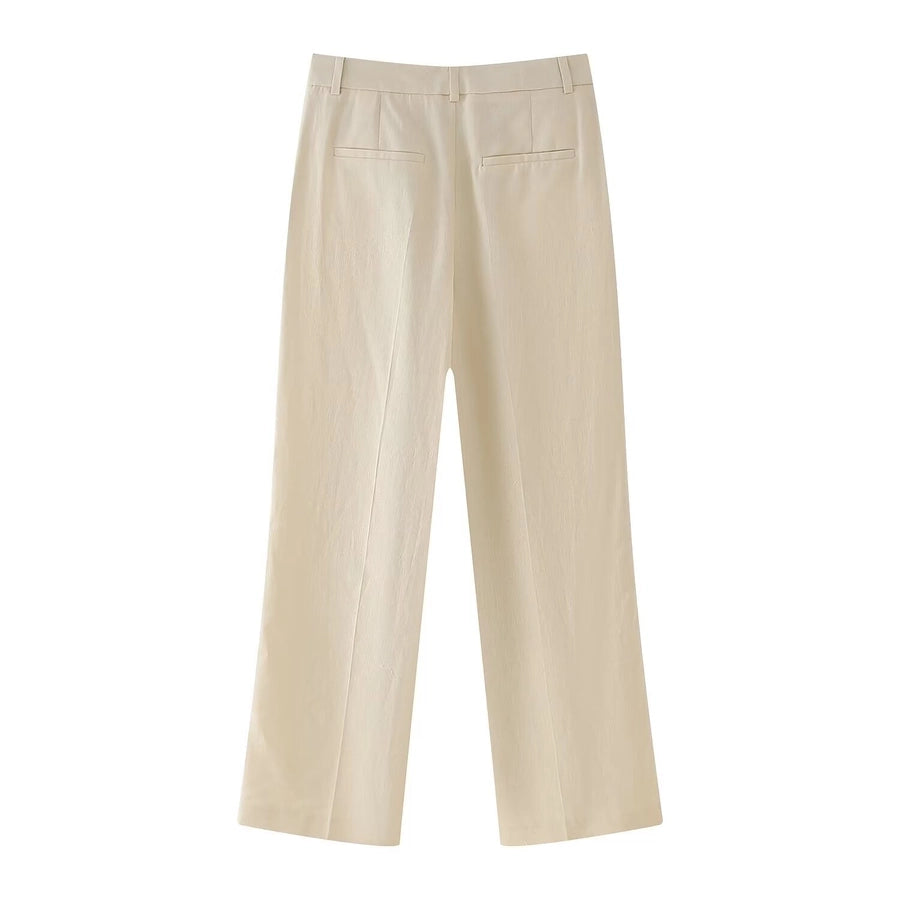 Business Women's British Style Solid Color Polyester Button Pants Sets Pants Sets