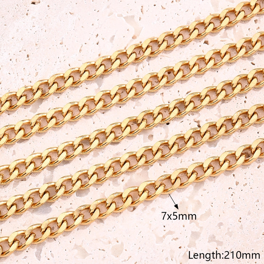 5 Strands/Package 304 Stainless Steel 18K Gold Plated Cuban Link Chain Curb Chain cable chain Polished Length: 210mm Length:230+50mm Length: 250mm Jewelry Accessories