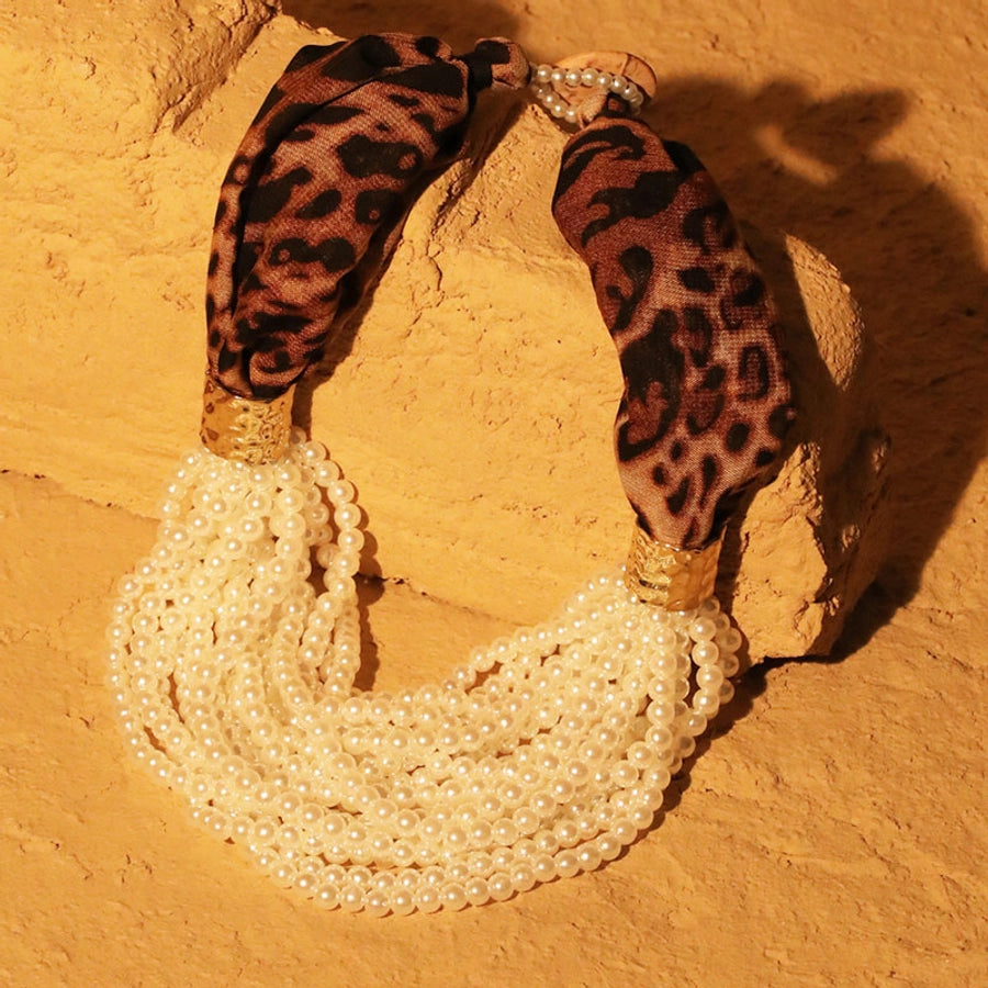 Vintage Style Leopard Imitation Pearl Alloy Polyester Beaded Chain Layered Necklaces