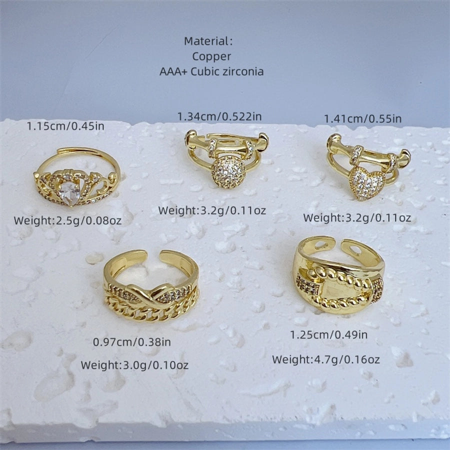 Copper 18K Gold Plated Heart Shape Crown Zircon Open Rings