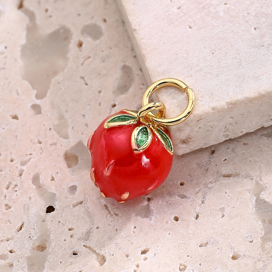 1 Pc/Package 11x8mm 12x7mm 14x7.5mm Hole 3~3.9mm Copper Zircon 18K Gold Plated Strawberry Polished Pendant Jewelry Accessories