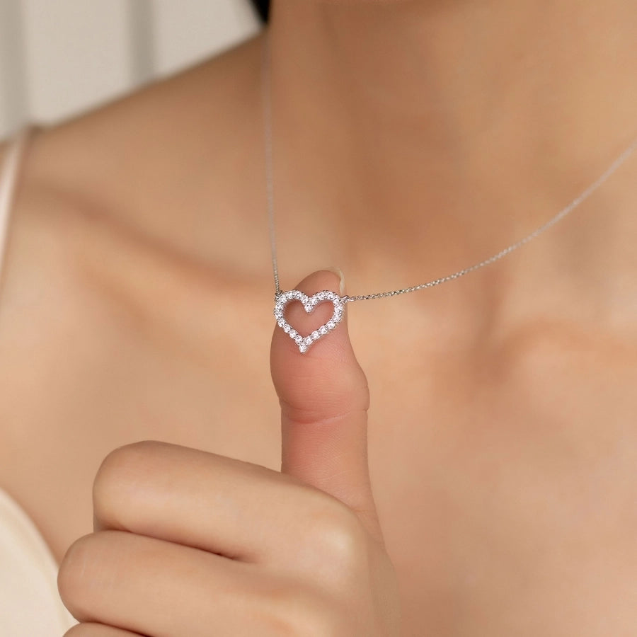 S925 sterling silver full diamond heart-shaped zircon pendant heart-shaped hollow clavicle chain Valentine's Day girlfriend Gift necklace jewelry