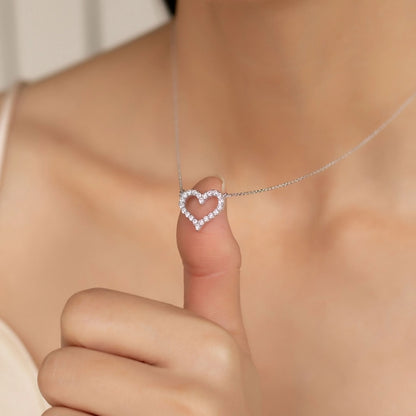 S925 sterling silver full diamond heart-shaped zircon pendant heart-shaped hollow clavicle chain Valentine's Day girlfriend Gift necklace jewelry