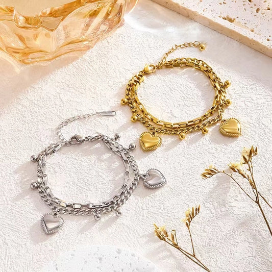 Modern Style Classic Style Heart Shape Titanium Steel 18K Gold Plated Paperclip Chain Bracelets In Bulk Stainless Steel Bracelets