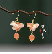 Silver Ear Hook: Orange Blooming Fanghua Earrings