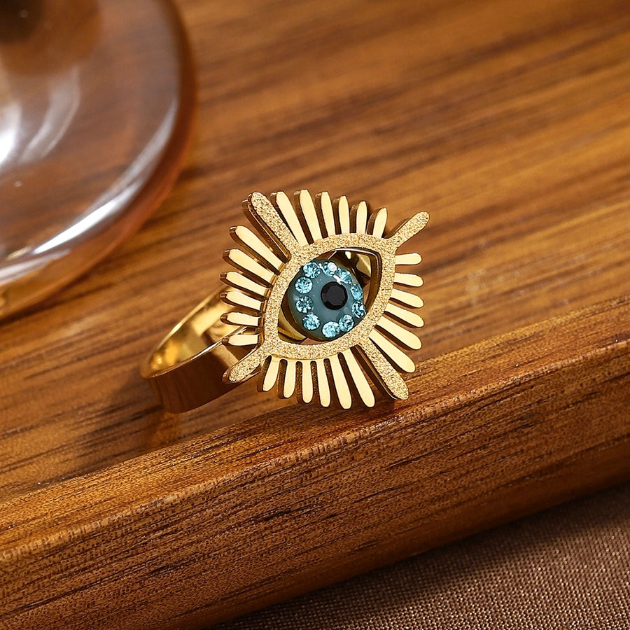 Jewelry Classical Exaggerated Simple Style Devil's Eye Oval Watermelon 316L Stainless Steel  Resin Adjustable Ring