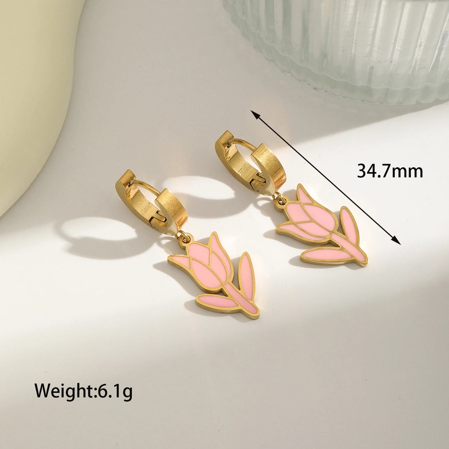 Jewelry Sweet Simple Style Flower Butterfly 304 Stainless Steel Imitation Pearl 18K Gold Plated Enamel Jewelry Set