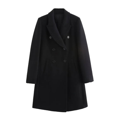 Women's Casual Elegant Solid Color Double Breasted Woolen Coat
