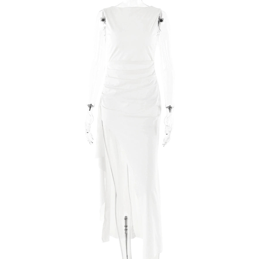 Women's Slit Dress Elegant Sexy Round Neck Backless Sleeveless Solid Color Maxi Long Dress Holiday Cocktail Party