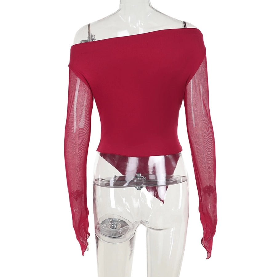 Women's T-shirt Long Sleeve Blouses Wine Red Elegant Solid Color