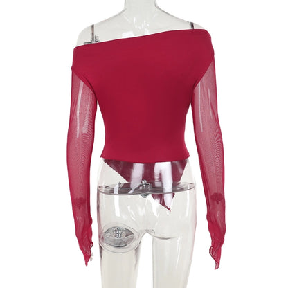 Women's T-shirt Long Sleeve Blouses Wine Red Elegant Solid Color