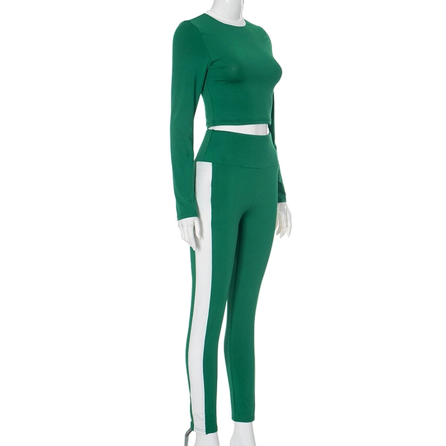 Gym Park Women's Casual Contrast Binding Polyester Pants Sets Pants Sets
