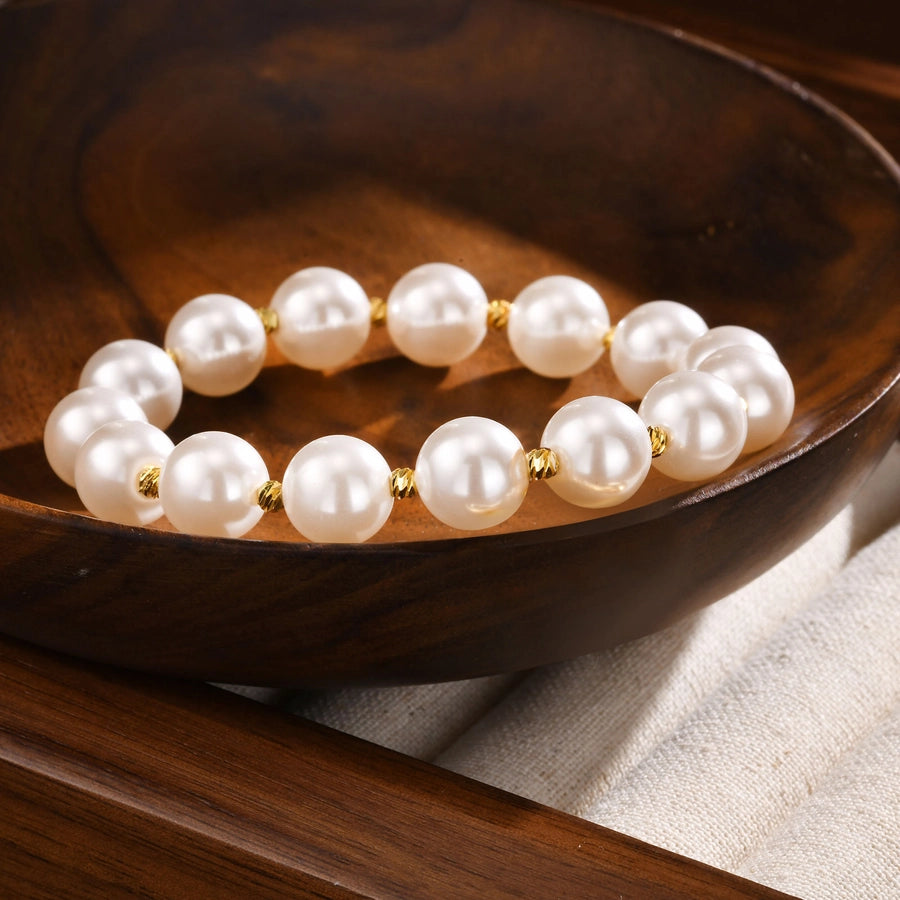 IG Style Geometric 18K Gold Plated Artificial Pearl Copper Beaded Chain Beaded Bracelets