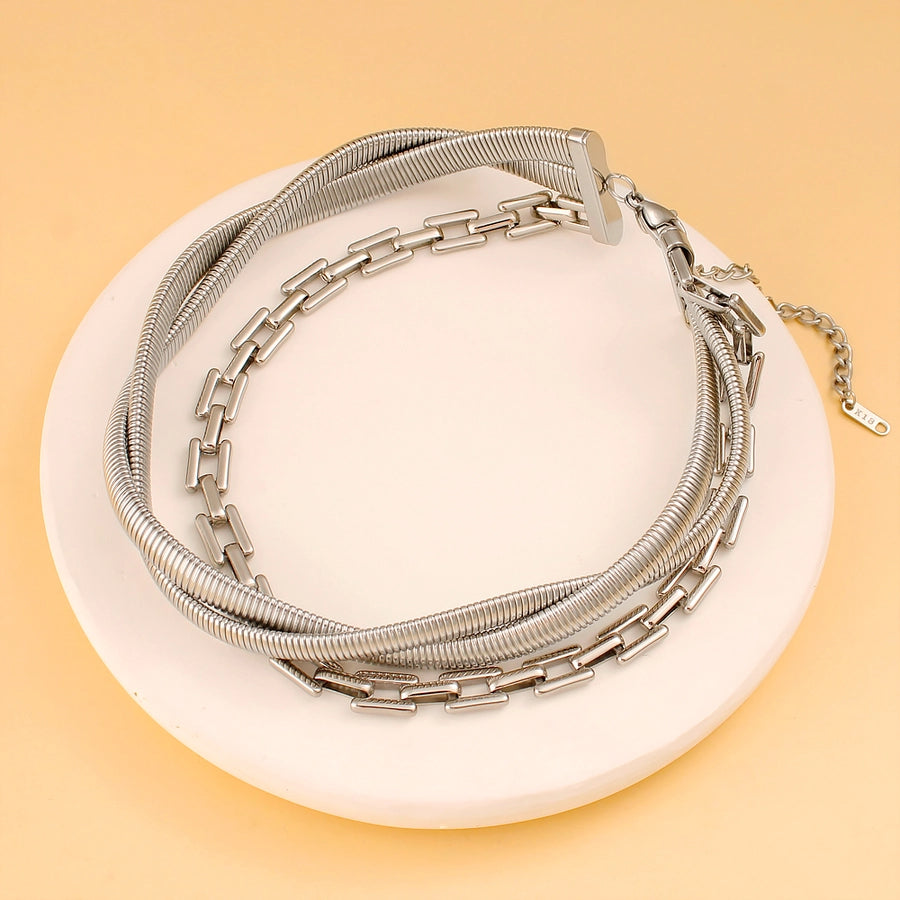 Jewelry Elegant Solid Color 304 Stainless Steel 18K Gold Plated Plating Layered Necklaces