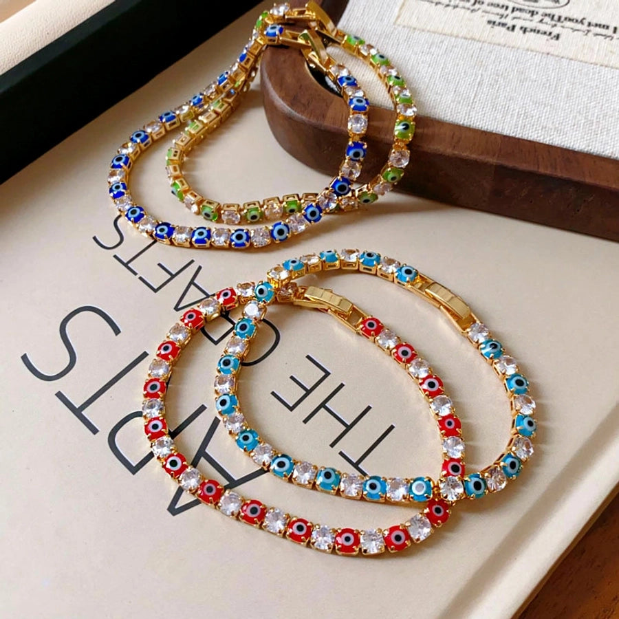 Jewelry Simple Style Classic Style Geometric Eye Copper Glass Zircon 18K Gold Plated Inlay Bracelets