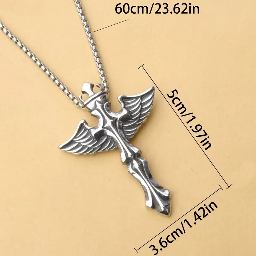 3PCs Men's Stainless Steel Necklace Suit Cross Pendant Necklace Suit Men's Gift Daily Wild Jewelry Suit