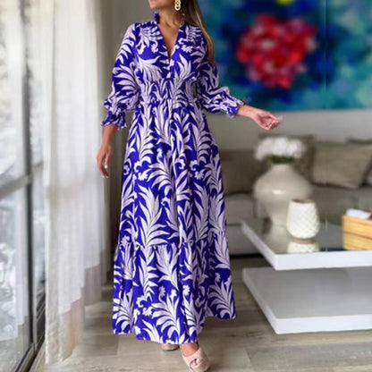 women's a-line skirt classic style v neck long sleeve plant maxi long dress daily