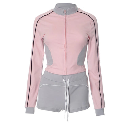 Daily Women's Streetwear Contrast Collar Spandex Polyester Twilled Satin Shorts Sets Shorts Sets