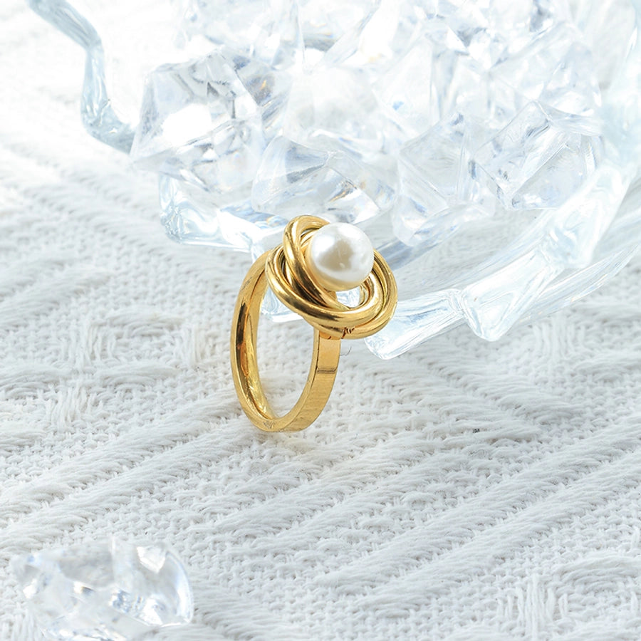 Jewelry Casual Simple Style Commute Round Rose 304 Stainless Steel Pearl 14K Gold Plated Rings