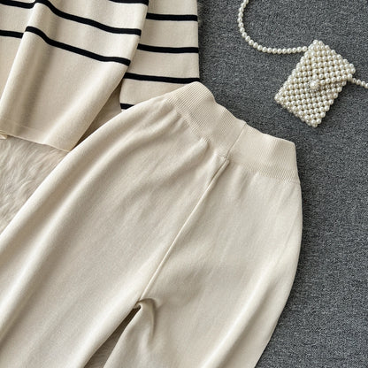 school outdoor daily women's simple style stripe simple spandex polyester knit elastic waist pants sets pants sets