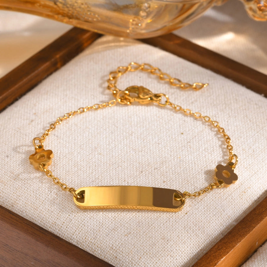 Basic Flower 304 Stainless Steel 18K Gold Plated cable chain ID Bracelet Bracelets In Bulk Stainless Steel Bracelets