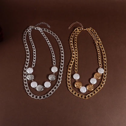 Retro Punk Geometric Alloy Beaded Chain Layered Necklaces