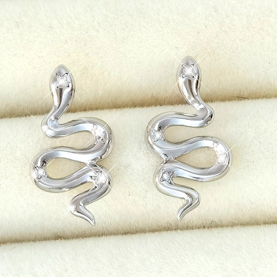 White Gold Plated Sterling Silver Zircon Animal Snake Earrings
