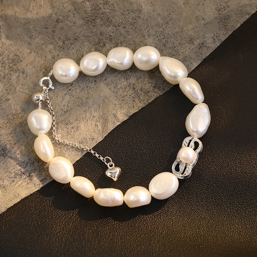 925 Sterling Silver Freshwater Pearl Beaded Chain Bracelets Classic Style