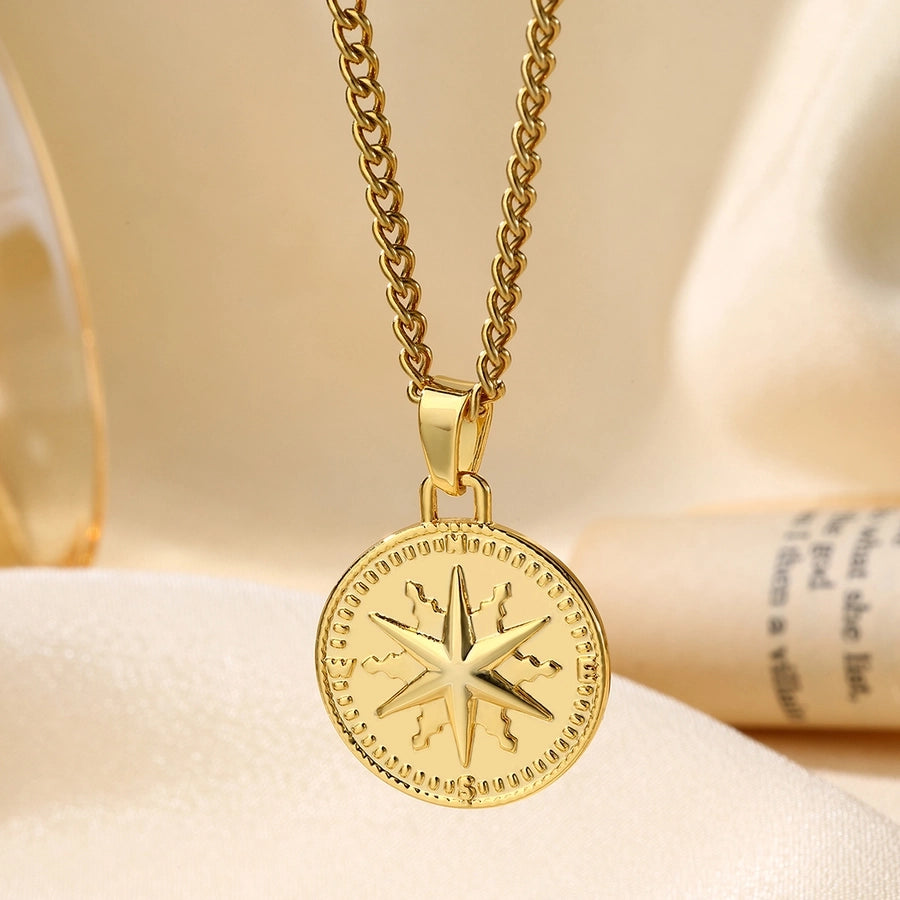 Jewelry Casual Round 304 Stainless Steel 18K Gold Plated Pendant Necklace