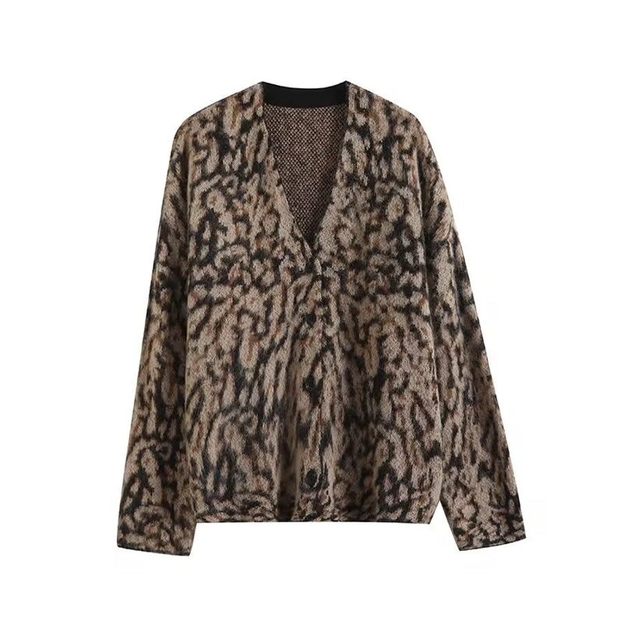 Women's Coat Long Sleeve Sweaters & Cardigans Elegant Leopard