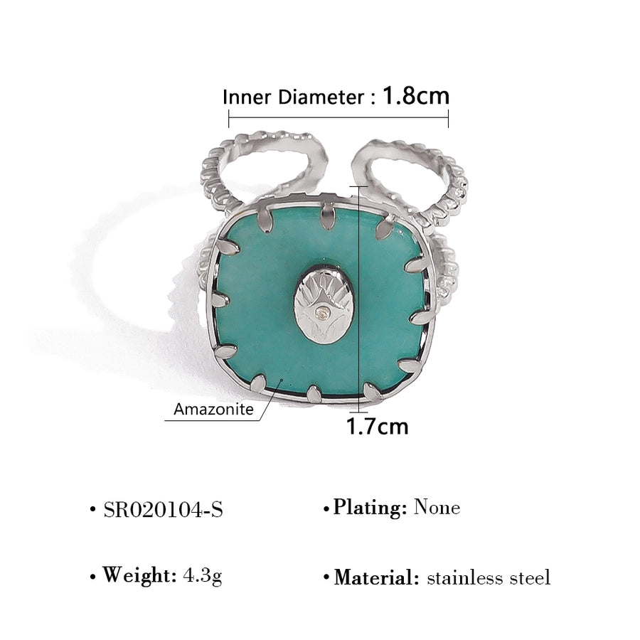 Jewelry IG Style Vacation French Style Geometric 304 Stainless Steel Natural Stone 18K Gold Plated Open Rings