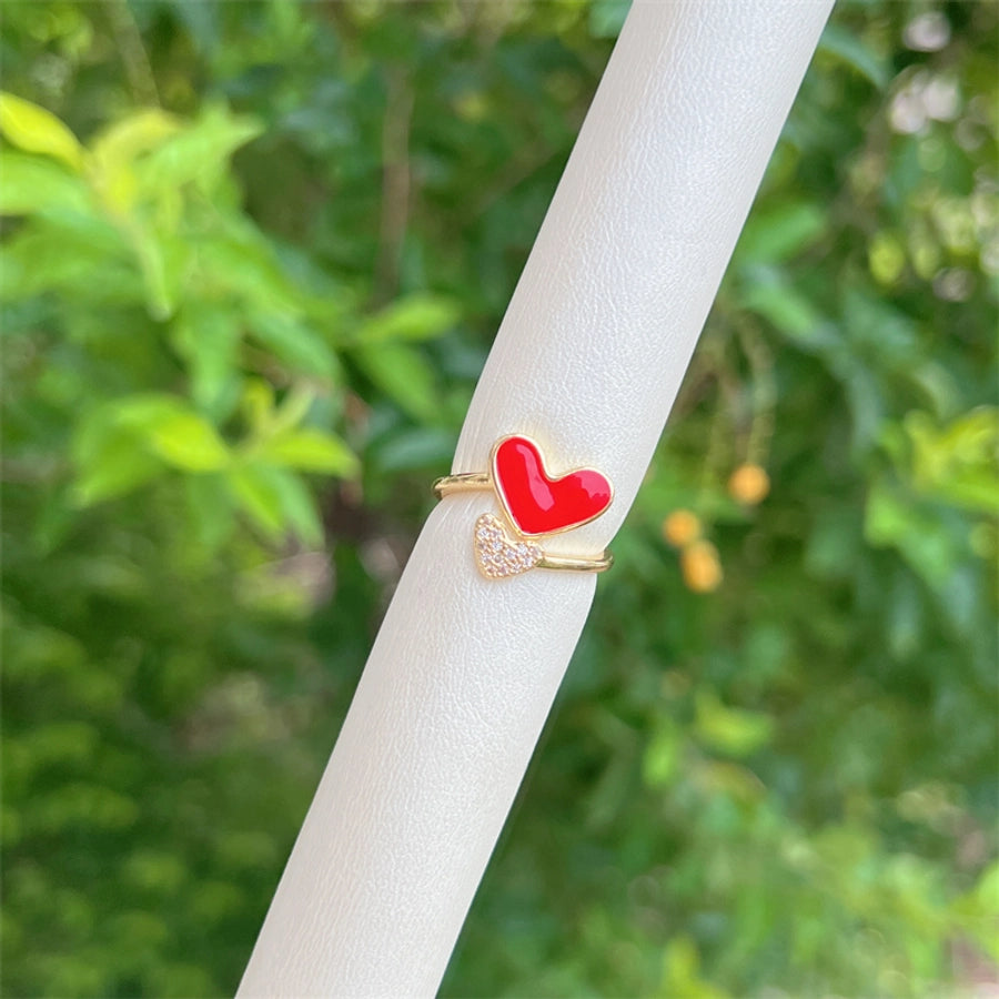 Copper 18K Gold Plated Heart Shape Zircon Open Rings