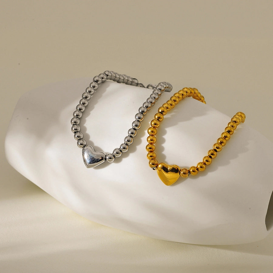 Simple Style Classic Style British Style Heart Shape 304 Stainless Steel ball chain Bracelets In Bulk Stainless Steel Bracelets
