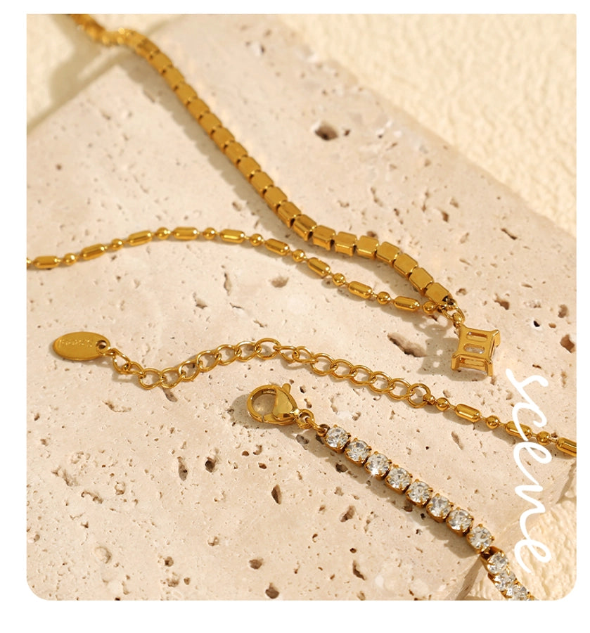 Jewelry Luxurious French Style Cool Style Asymmetrical 304 Stainless Steel Zircon 18K Gold Plated Polishing Plating Inlay Necklace