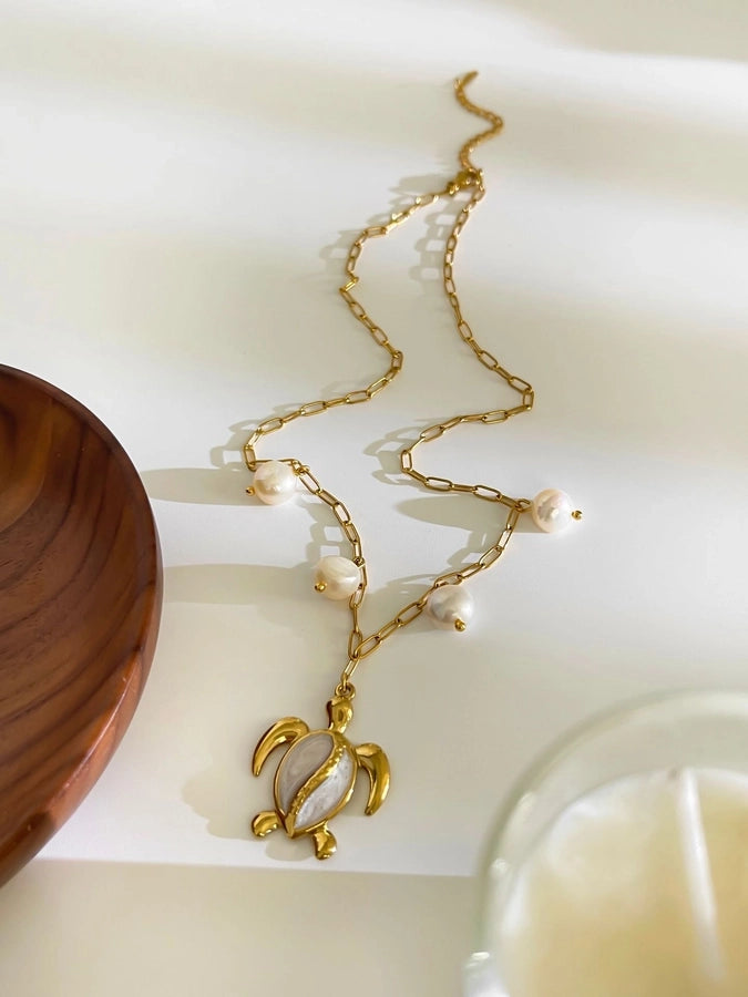 Jewelry Vintage Style Beach Tortoise 316L Stainless Steel  18K Gold Plated Pendant Necklace