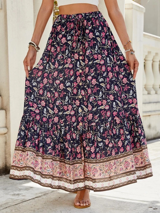 Summer Vacation Printing Polyester Maxi Long Dress Skirts