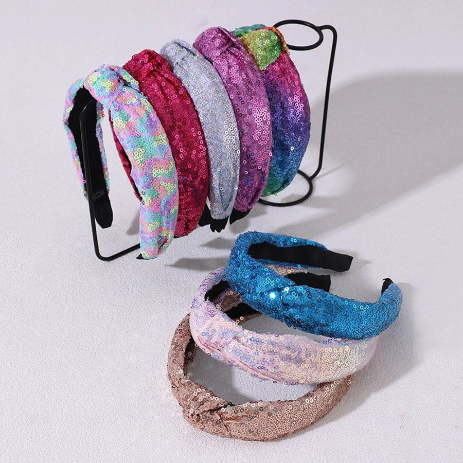 Women's Sweet Simple Style Colorful Solid Color Polyester Sequins Hair Band