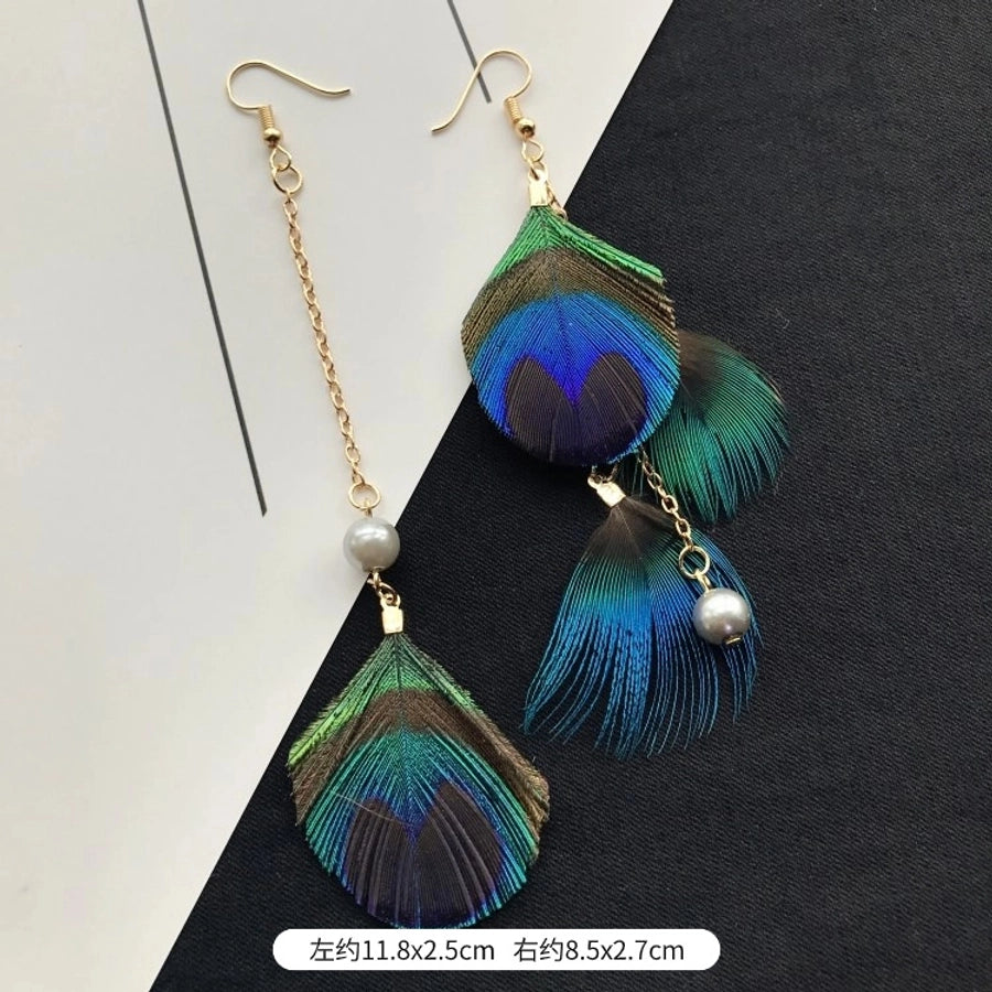 1 Pair Vintage Style Geometric Tassel Alloy Feather Drop Earrings