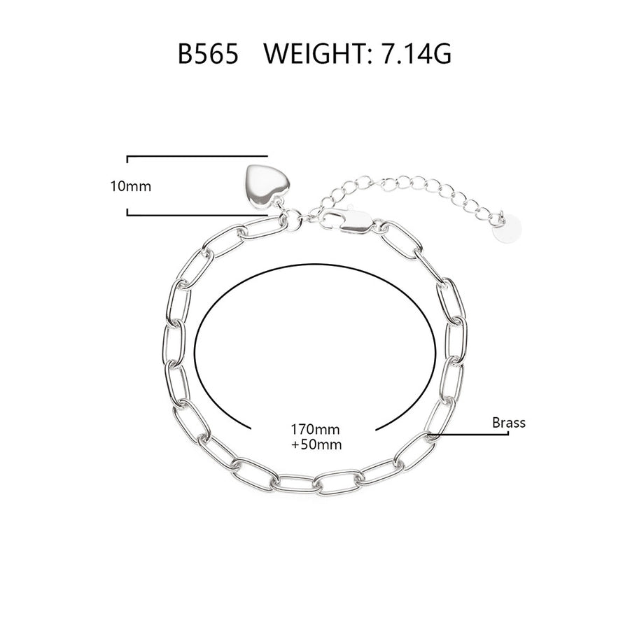 Jewelry Simple Style Classic Style Heart Shape Copper K Gold Plated White Gold Plated Polishing Plating Bracelets