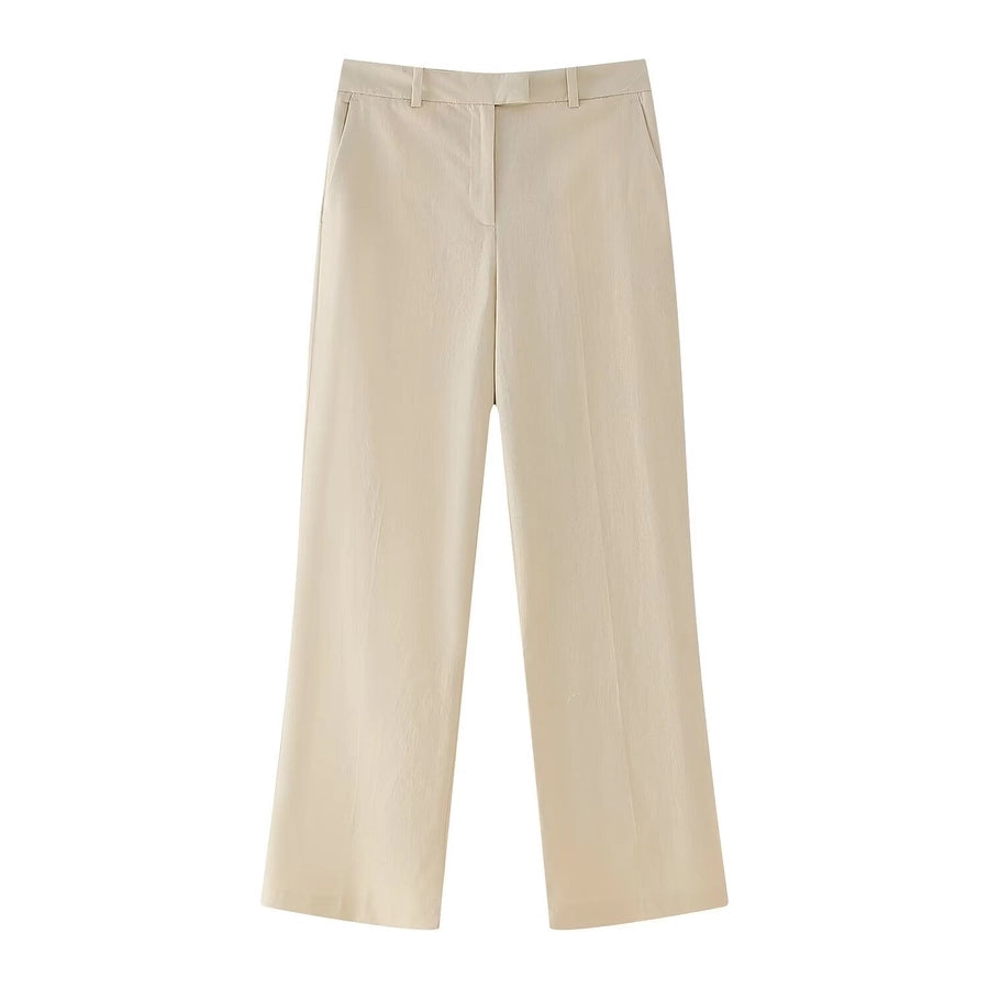 Business Women's British Style Solid Color Polyester Button Pants Sets Pants Sets