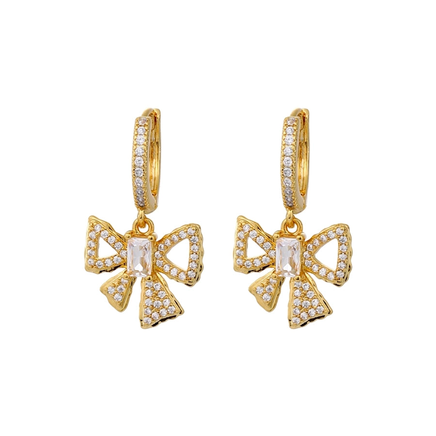 1 Pair Sweet Bow Knot Inlay Copper Zircon Drop Earrings