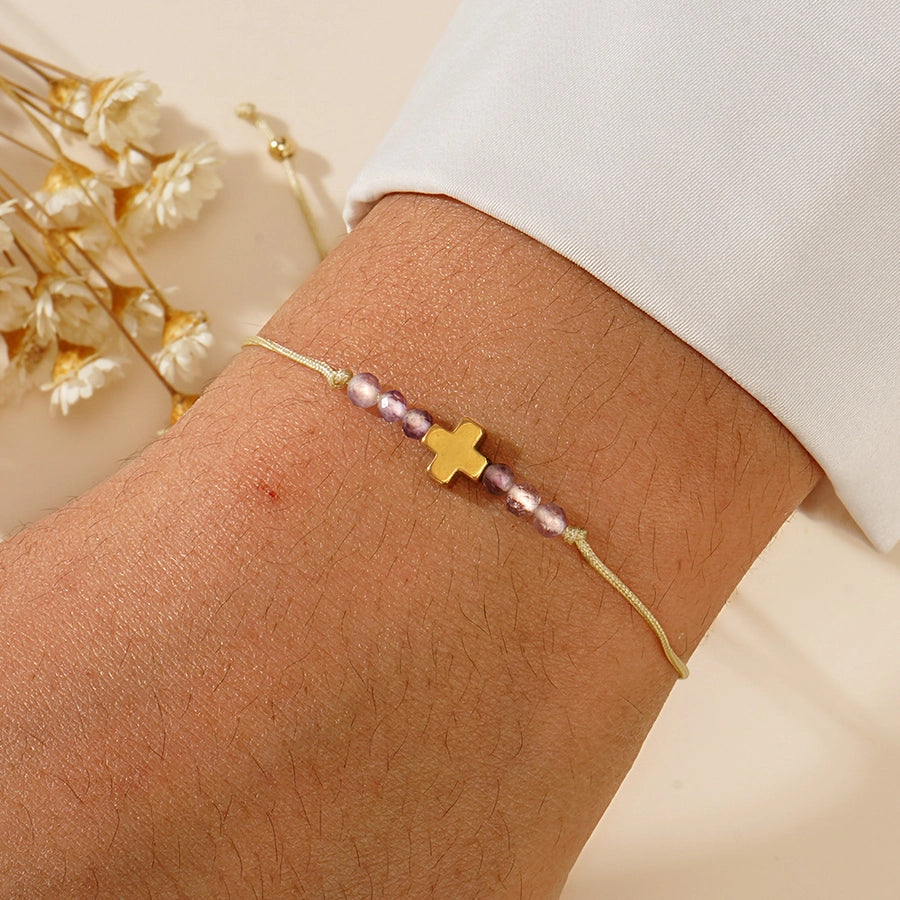 Simple Style Cross natural stone rope Copper  String Bracelets