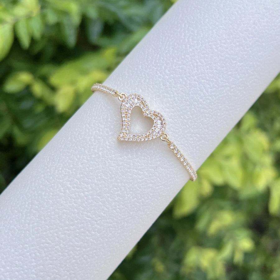 Copper Tennis Chain 18K Gold Plated Plating Inlay Heart Shape Zircon Bracelets