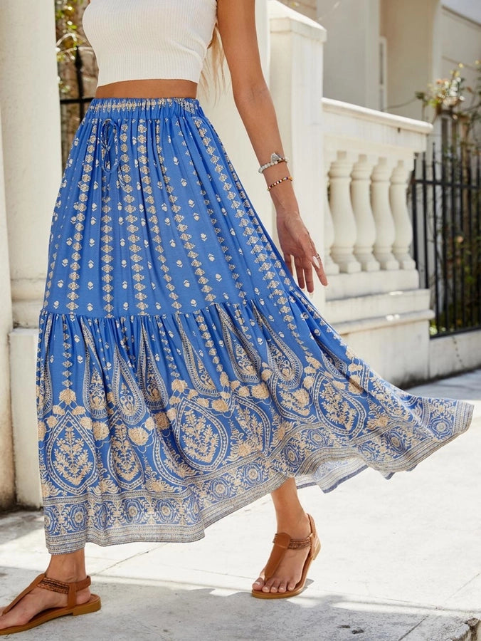 Summer Vacation Printing Polyester Maxi Long Dress Skirts