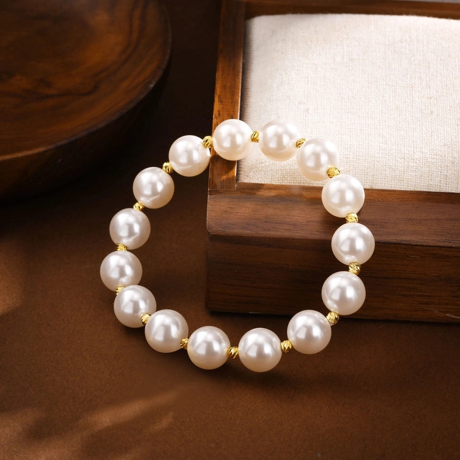 IG Style Geometric 18K Gold Plated Artificial Pearl Copper Beaded Chain Beaded Bracelets