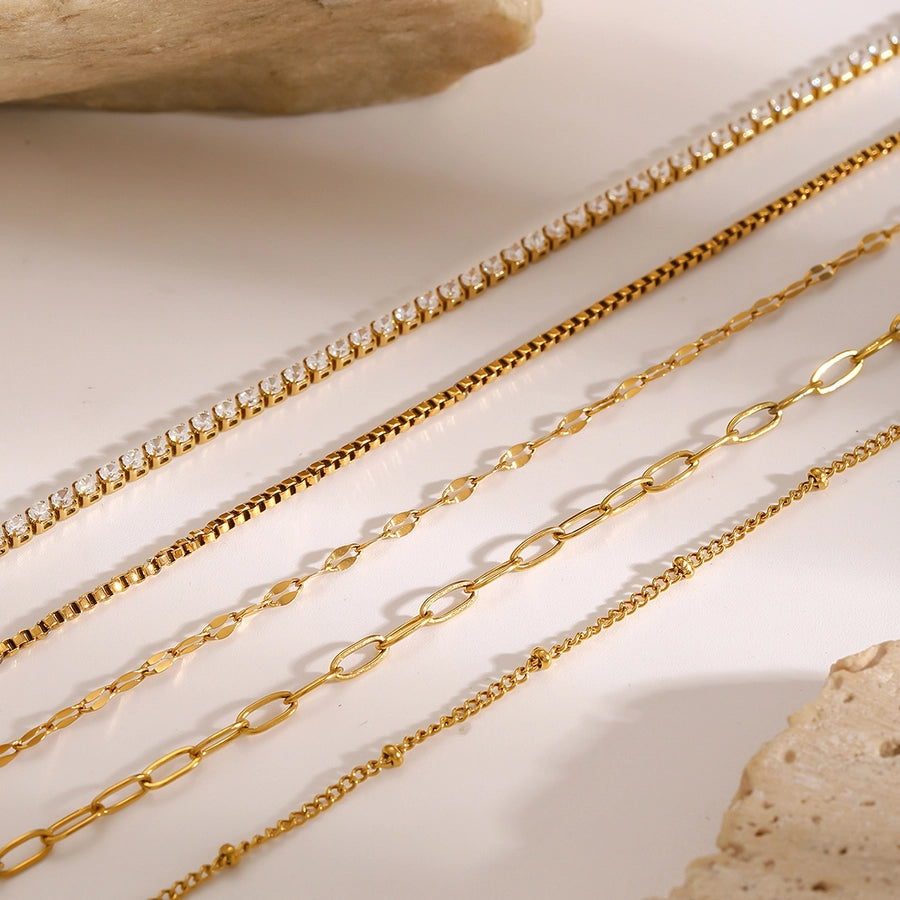 Simple Style Classic Style Geometric 304 Stainless Steel Paperclip Chain box chain Tennis Chain Bracelets In Bulk Stainless Steel Bracelets